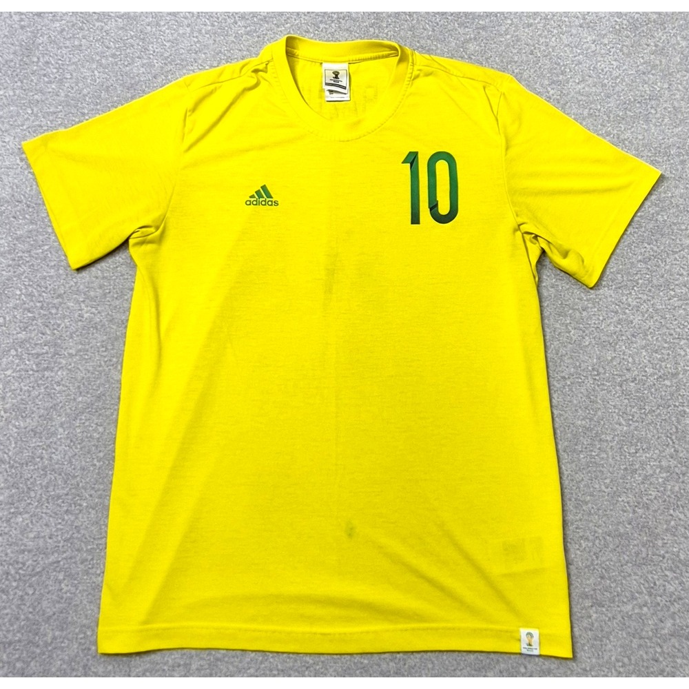Adidas Brazil World Cup 2014 #10 Neymar Jr Jersey Mens M Yellow Brazuca Fan